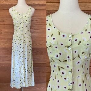 Vintage 90s Y2K American Eagle green floral button front maxi dress